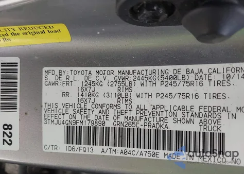 2015 Toyota Tacoma Prerunner V6 from USA, damaged, VIN 3TMJU4GN9FM179890
